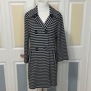 Cabi‎ Maritime Trench 5151 Dark Navy White Striped Double Breasted Jacket Coat M